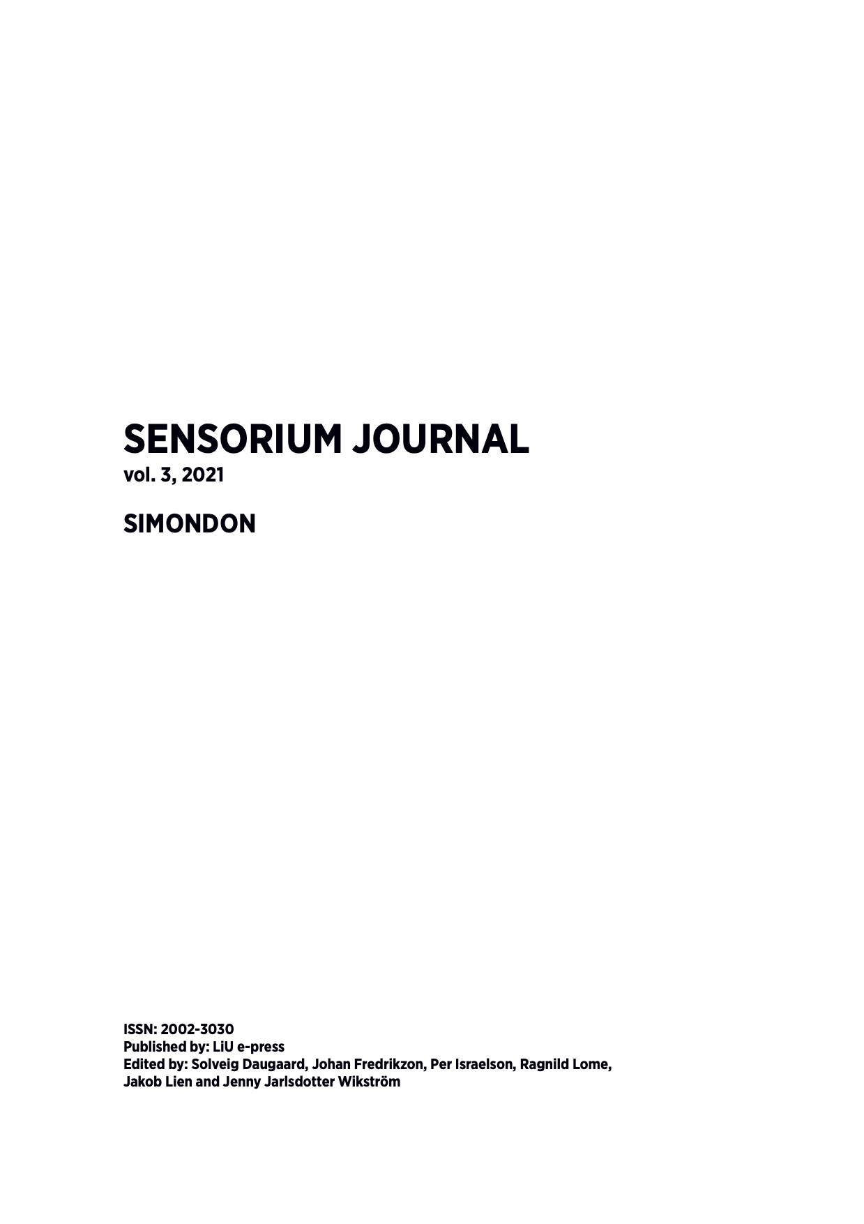 					View Vol. 3 (2021): Sensorium Journal: Simondon
				